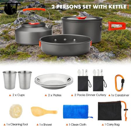 2-3 Person Portable Camping Picnic Cookware Set Tableware Combination 