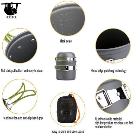 Outdoor Portable Picnic Cookware Kit Alumina Pot Set Travel Cooking Accessory