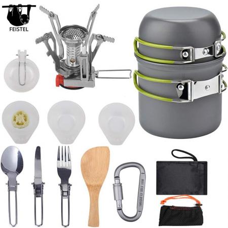 Outdoor Portable Picnic Cookware Kit Alumina Pot Set Travel Cooking Accessory