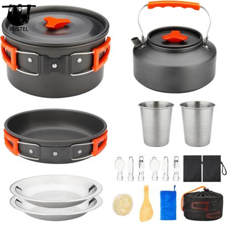 2-3 Person Portable Camping Picnic Cookware Set Tableware Combination 
