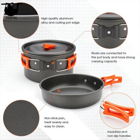 2-3 Person Portable Camping Picnic Cookware Set Tableware Combination 