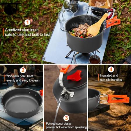 2-3 Person Portable Camping Picnic Cookware Set Tableware Combination 