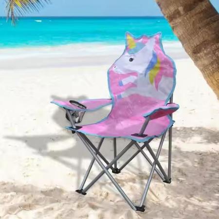 Outdoor Kids Stylish Cartoon Animal Design Comfortable Stainless Steel Folding Camping Chair