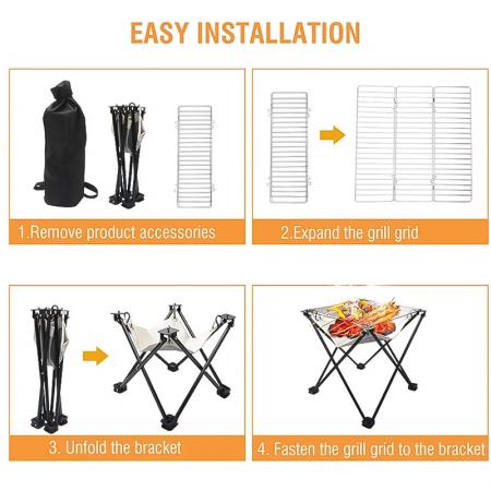 Outdoor Portable Folding Grill Fireproof Cloth Stainless Steel Picnic Grill BBQ Charcoal Grill