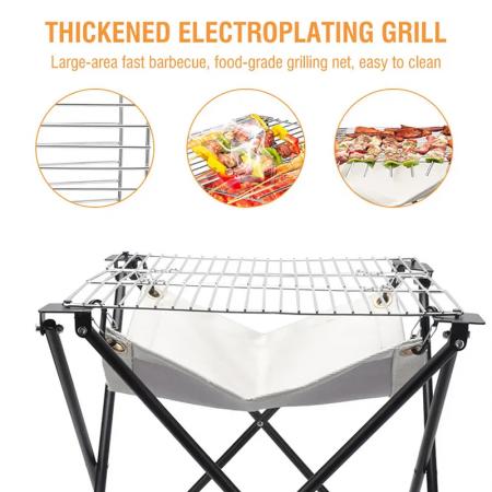 Outdoor Portable Folding Grill Fireproof Cloth Stainless Steel Picnic Grill BBQ Charcoal Grill
