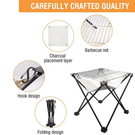Outdoor Portable Folding Grill Fireproof Cloth Stainless Steel Picnic Grill BBQ Charcoal Grill