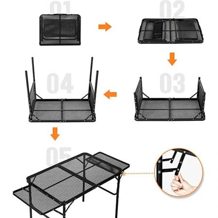 Picnic Outdoor Shelf Folding Metal Grill Table 2 Side Shelves Family Camping Table