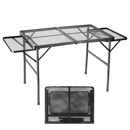 Picnic Outdoor Shelf Folding Metal Grill Table 2 Side Shelves Family Camping Table