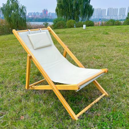 Camping Foldable Wooden Lounge Folding Beach Reclining Chair 