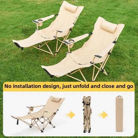 Outdoor Comfortable Camping Foldable Metal Iron Reclining Fishing Chair with Removable Footrest