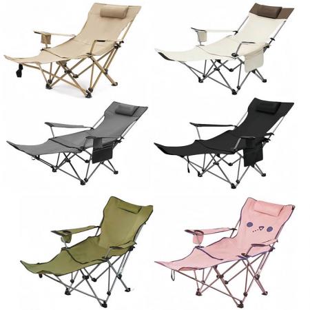 Outdoor Comfortable Camping Foldable Metal Iron Reclining Fishing Chair with Removable Footrest