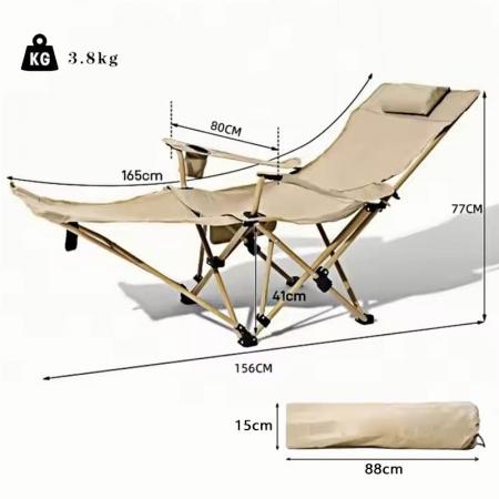 Outdoor Comfortable Camping Foldable Metal Iron Reclining Fishing Chair with Removable Footrest