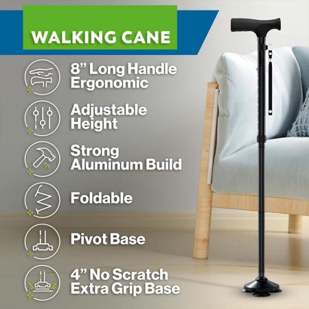 New Old Man Walking Stick Collapsible Canes T Grips Elder Stable Crutch No Slip Pole Folding Hiking Elderly Walk 