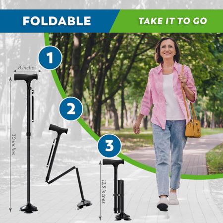 New Old Man Walking Stick Collapsible Canes T Grips Elder Stable Crutch No Slip Pole Folding Hiking Elderly Walk 
