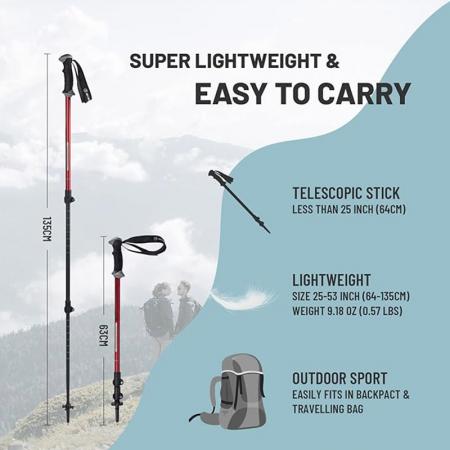 Normal Carbon Ultra-light Retractable Trekking Cane Outdoor Climbing Equipment 
