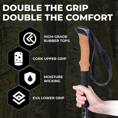 Walking Trekking Poles Collapsible Lightweight Hiking Walking Running Sticks with Natural Cork Grips Flip Locks with Carry Bag