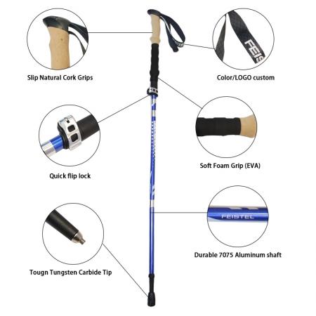 Five-section Folding Trekking Pole Ultra-light 7075 Aluminum Outer Lock Alloy Outdoor Trekking Pole