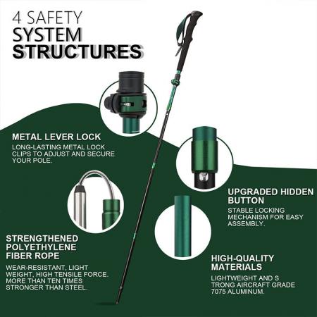 3K Carbon Collapsible Folding Walking Sticks with Adjustable Quick Flip-Lock Design