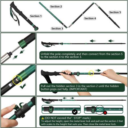 3K Carbon Collapsible Folding Walking Sticks with Adjustable Quick Flip-Lock Design