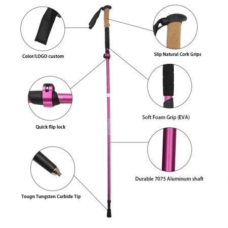 5 Section Folding Aviation Aluminum 7075 Tracking Walking Hiking Trekking Poles