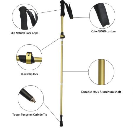 Five Section Aluminum Alloy Suit Compatible Outdoor Multi-Functional Folding EVA Climbing Walking Stick 