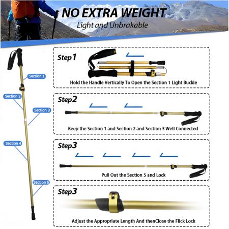Five Section Aluminum Alloy Suit Compatible Outdoor Multi-Functional Folding EVA Climbing Walking Stick 