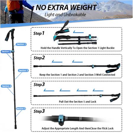 5 Sections 7075 Aluminum Alloy Telescopic Folding Hiking Trekking Walking Stick with EVA Handle 