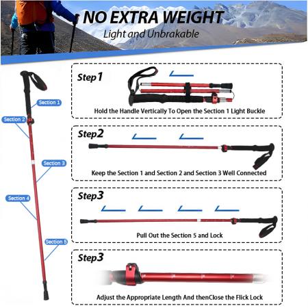 Factory Price Aluminum Alloy Ultralight Folding Trekking Poles Adjustable Hiking Stick for Camping Backpacking 