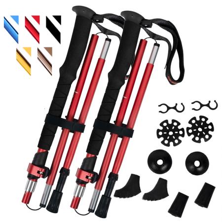 Factory Price Aluminum Alloy Ultralight Folding Trekking Poles Adjustable Hiking Stick for Camping Backpacking 