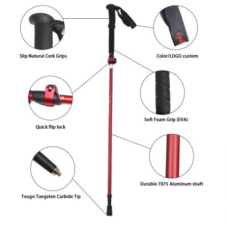 Factory Price Aluminum Alloy Ultralight Folding Trekking Poles Adjustable Hiking Stick for Camping Backpacking 