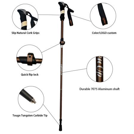 Ultralight 6061 Aluminum Alloy 5 Section Foldable Trekking Pole Modern Adjustable Outdoor Walking Stick EVA Handle 