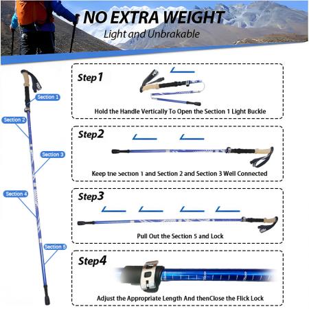 Ultralight 7075 Aluminum Alloy 5 Section Cork Grips Foldable Trekking Pole Modern Adjustable Outdoor Hiking Pole 