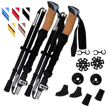 Collapsible Trekking Poles 7075 Aluminium Alloy Cane Adjustable Walking Stick With Cork Handle 