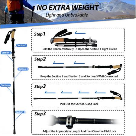 Collapsible Trekking Poles 7075 Aluminium Alloy Cane Adjustable Walking Stick With Cork Handle 