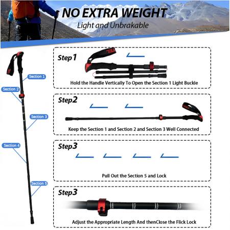 Customized Logo Trekking Poles Collapsible Hiking Poles Lightweight Aluminum Foldable Hiking Stick 
