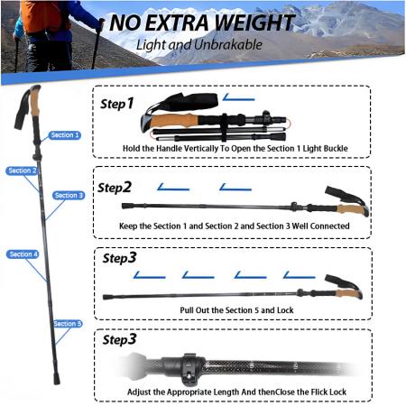 Aluminum Alloy Folding Cane Cork Grips Adjustable Climbing Stick With Rubber Tipped Hiking Trekking Pole 