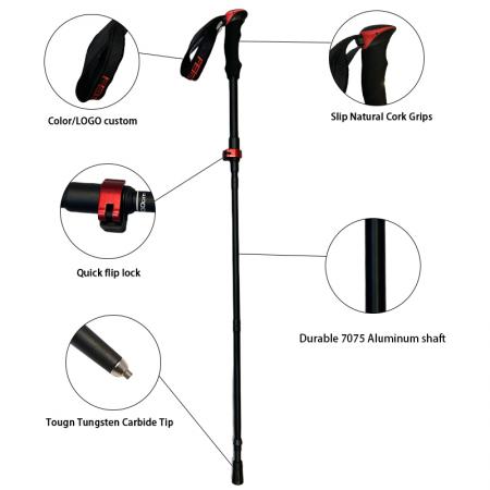 Customized Logo Trekking Poles Collapsible Hiking Poles Lightweight Aluminum Foldable Hiking Stick 