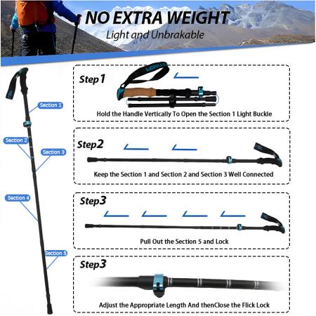 Aluminum Cork Handle Folding Trekking Poles with Adjustable 110-130cm Collapsible Design Lightweight Quick Lock Anti-Slip Tips 