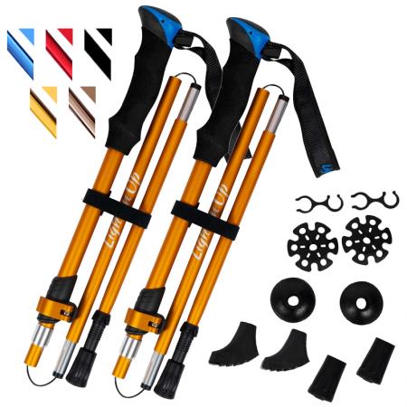 1 Pair 5 Subsection Collapsible Nordic Extendable Folding Aluminum Trekking Hiking Poles 