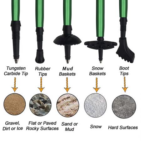 5 Section EVA Adjustable Aluminum Alloy Telescopic Folding Modern Tungsten Steel Tip Mountaineering Staff Climbing Walking Poles 