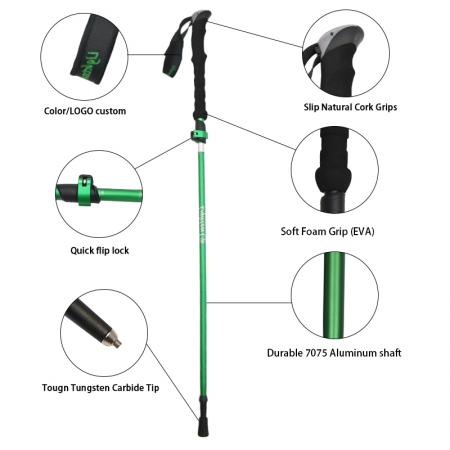 5 Section EVA Adjustable Aluminum Alloy Telescopic Folding Modern Tungsten Steel Tip Mountaineering Staff Climbing Walking Poles 