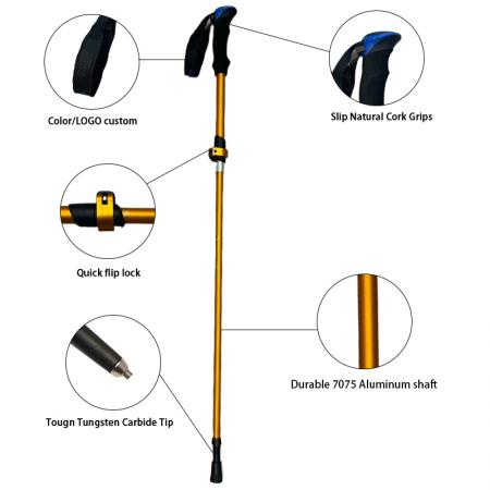 1 Pair 5 Subsection Collapsible Nordic Extendable Folding Aluminum Trekking Hiking Poles 