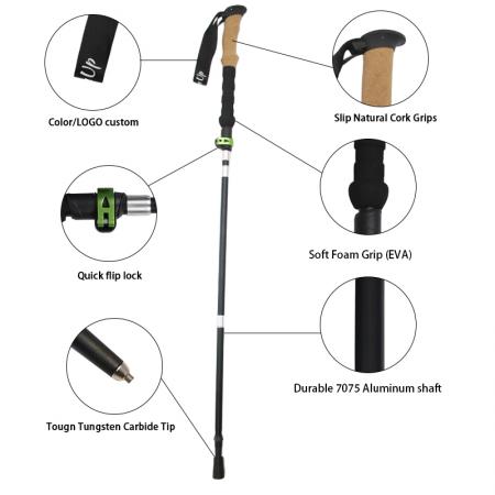 Factory Price Camping Aluminum Alloy Ultralight Telescopic Folding Trekking Poles Adjustable Hiking Stick 