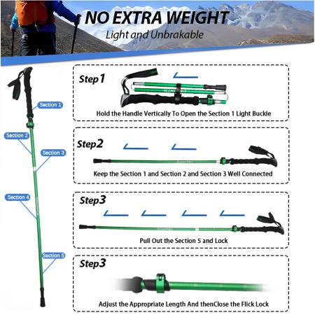 5 Section EVA Adjustable Aluminum Alloy Telescopic Folding Modern Tungsten Steel Tip Mountaineering Staff Climbing Walking Poles 