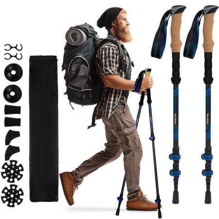 2 Pack Trekking Poles Portable Hiking Walking Stick With EVA Cork Handle For Outdoor Climbing 
