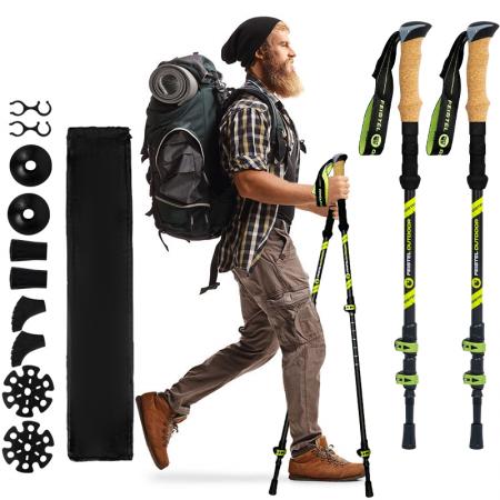 Adjustable 2 Pc Pack Cork Grip Lightweight Telescoping Strong Aircraft Aluminum Hiking Poles