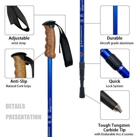 Adjustable Hiking Poles With Quick Flip Lock Lightweight Collapsible Durable 7075 Aluminum Trekking Pole