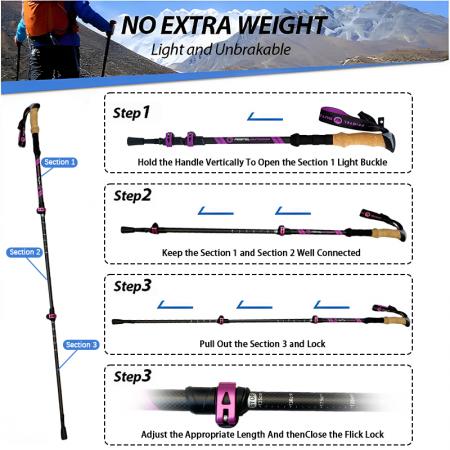 Factory Supply Telescopic 3 Sections Adjustable Walking Stick Aircraft Aluminum 7075 Tracking Trekking Poles