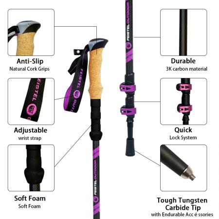 Factory Supply Telescopic 3 Sections Adjustable Walking Stick Aircraft Aluminum 7075 Tracking Trekking Poles
