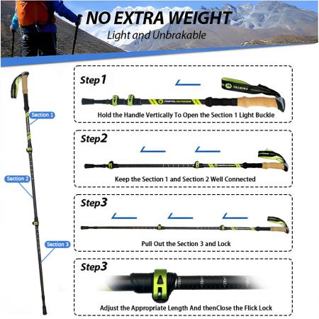Adjustable 2 Pc Pack Cork Grip Lightweight Telescoping Strong Aircraft Aluminum Hiking Poles